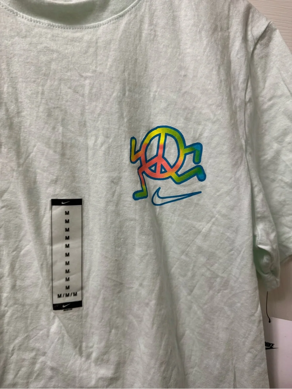 Nike Light Mint Short Sleeve Tee with Multicolor Peace Logo
